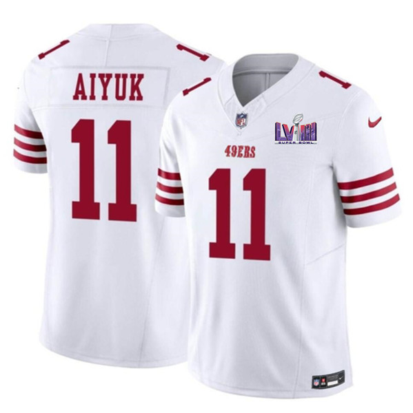 Men's San Francisco 49ers #11 Brandon Aiyuk White 2024 F.U.S.E. Super Bowl LVIII Patch Vapor Untouchable Limited Football Stitched Jersey