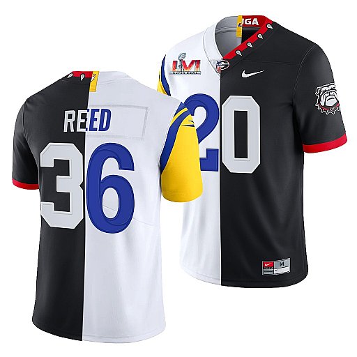 Men's Los Angeles Rams X Georgia Bulldogs #36 J.R. Reed Black/White Split Stitched Jersey