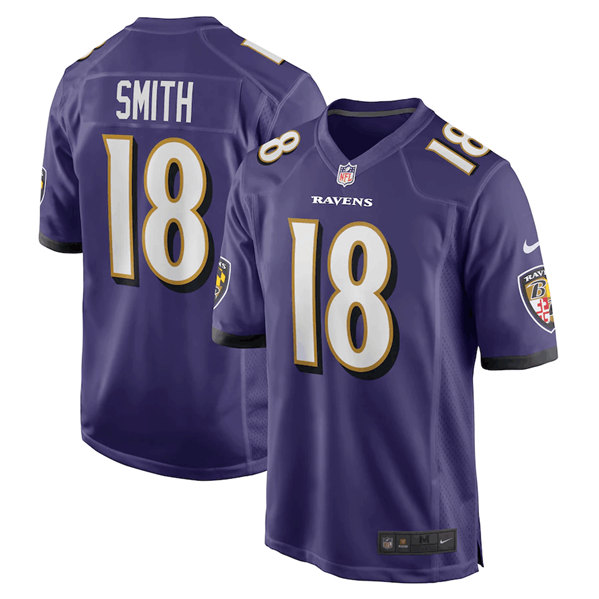 Men's Baltimore Ravens #18 Roquan Smith Purple Game Jersey - Click Image to Close