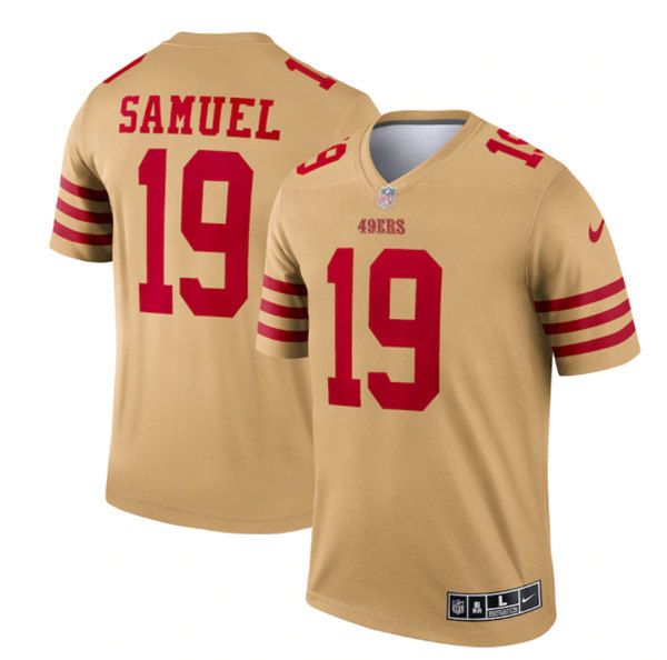 Men's San Francisco 49ers #19 Deebo Samuel 2022 New Gold Inverted Legend Stitched Football Jersey