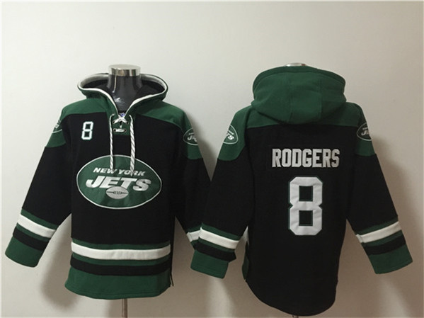 New York Jets #8 Aaron Rodgers Black Ageless Must-Have Lace-Up Pullover Hoodie