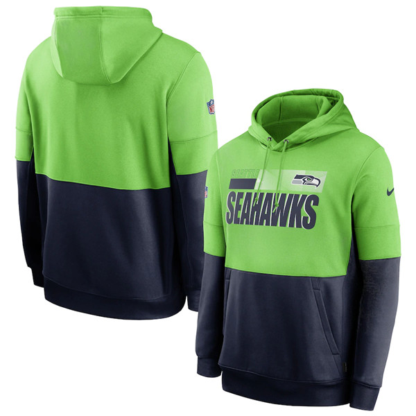 Men's Seattle Seahawks Green/Navy Sideline Impact Lockup Performance Pullover NFL Hoodie