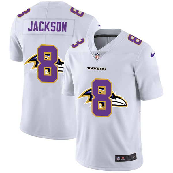 Men's Baltimore Ravens #8 Lamar Jackson White Stitched NFL Jersey - Click Image to Close