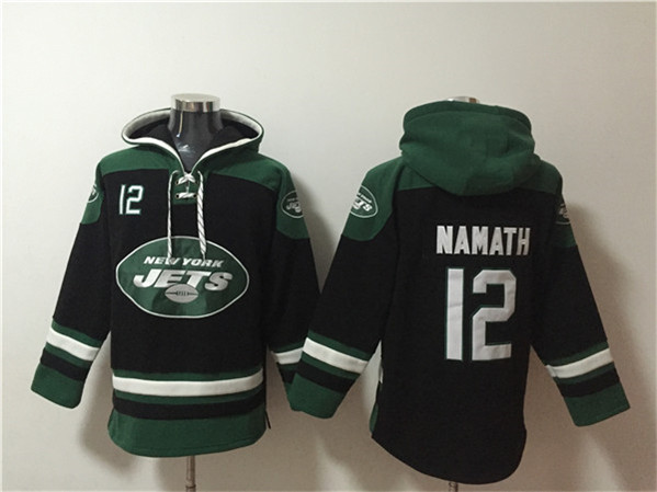 New York Jets #12 Joe Namath Black Ageless Must-Have Lace-Up Pullover Hoodie