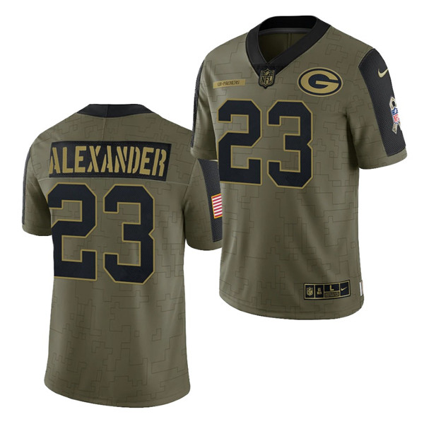 Men's Green Bay Packers #23 Jaire Alexander 2021 Olive Salute To Service Limited Stitched Jersey - Click Image to Close