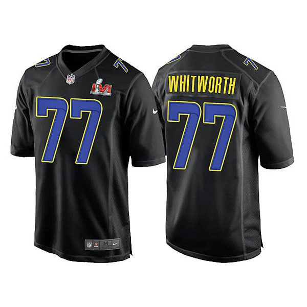 Men's Los Angeles Rams #77 Andrew Whitworth Black 2022 Super Bowl LVI Game Stitched Jersey