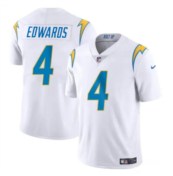 Men's Los Angeles Chargers #4 Gus Edwards White Vapor Limited Football Stitched Jersey - Click Image to Close