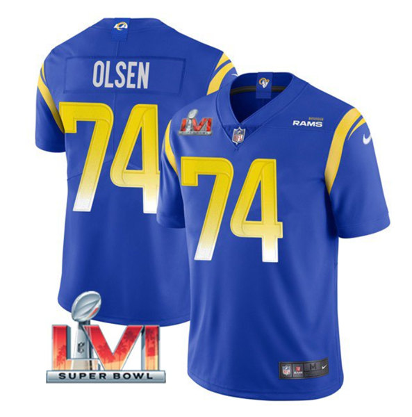 Men's Los Angeles Rams #74 Merlin Olsen Royal 2022 Super Bowl LVI Vapor Limited Stitched Jersey