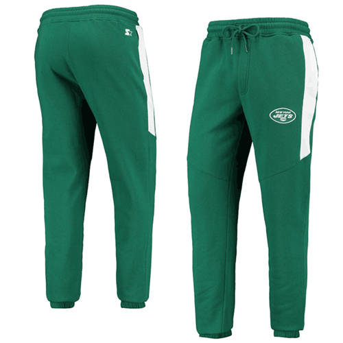 Men's New York Jets Starter Green/White Goal Post Fleece Pants - Click Image to Close