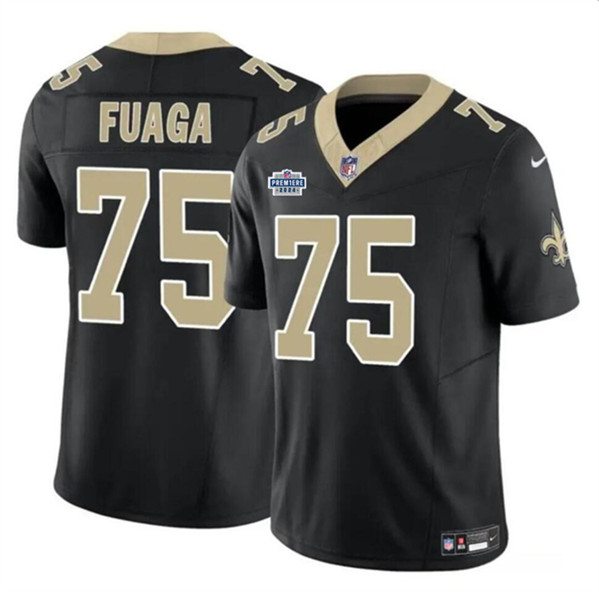 Men's New Orleans Saints #75 Taliese Fuaga Black 2024 With Dradt Patch F.U.S.E. Vapor Limited Football Stitched Jersey