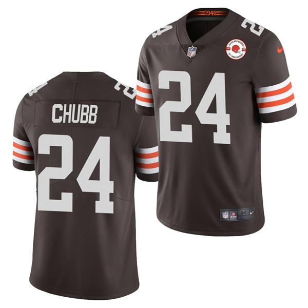 Men's Cleveland Browns #24 Nick Chubb 2021 Brown 75th Anniversary Patch Vapor Untouchable Limited Stitched NFL Jersey