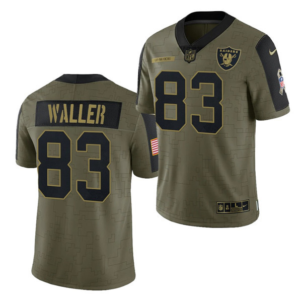 Men's Las Vegas Raiders #83 Darren Waller 2021 Olive Salute To Service Limited Stitched Jersey - Click Image to Close