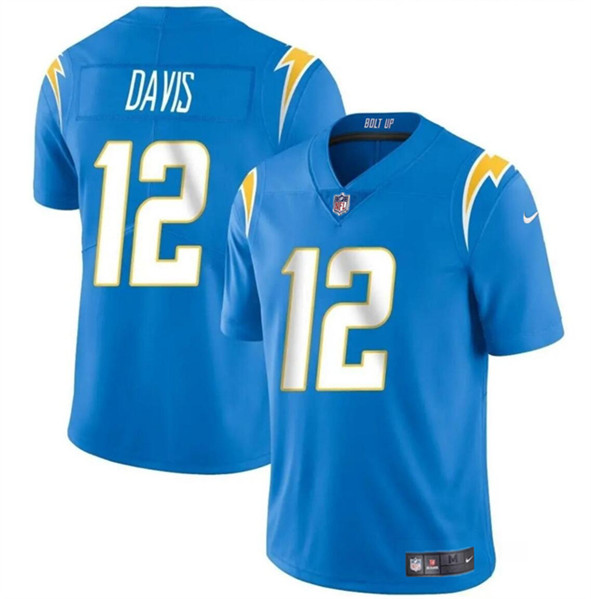 Men's Los Angeles Chargers #12 Derius Davis Blue 2024 Vapor Limited Football Stitched Jersey