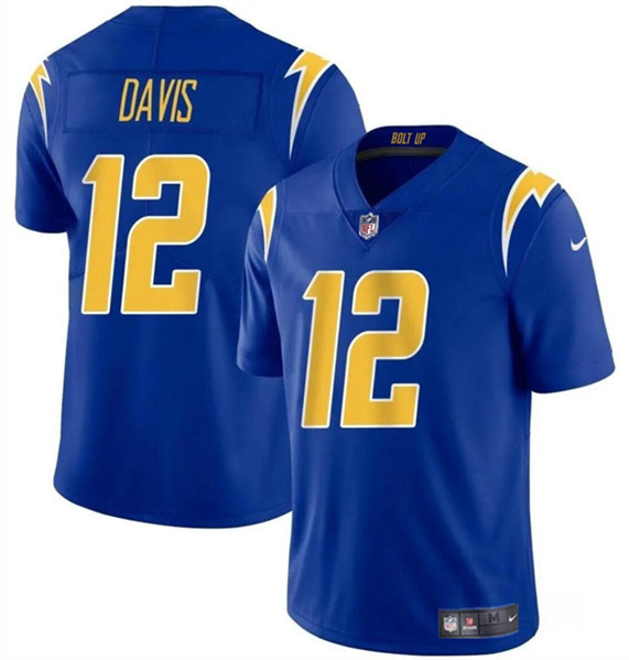 Men's Los Angeles Chargers #12 Derius Davis Royal 2024 Vapor Limited Football Stitched Jersey