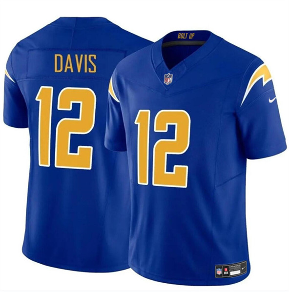 Men's Los Angeles Chargers #12 Derius Davis Royal 2024 F.U.S.E. Vapor Limited Football Stitched Jersey - Click Image to Close