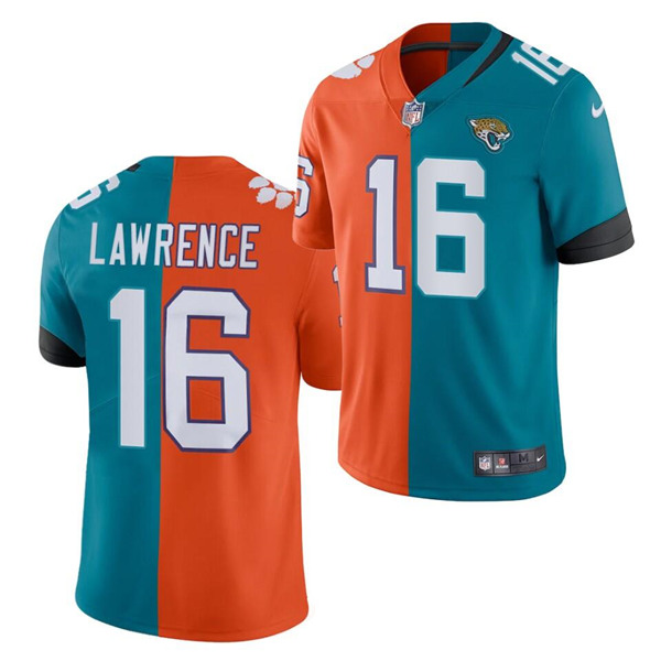 Men's Jacksonville Jaguars #16 Trevor Lawrence 2021 Teal Orange Draft Split Vapor Limited Stitched NFl Jersey