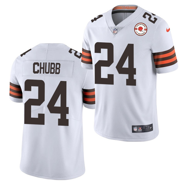 Men's Cleveland Browns #24 Nick Chubb 2021 White 75th Anniversary Patch Vapor Untouchable Limited Stitched NFL Jersey