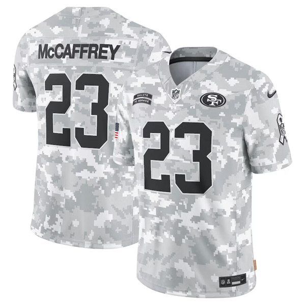 Men's San Francisco 49ers #23 Christian McCaffrey Arctic Camo 2024 F.U.S.E. Salute to Service Limited Football Stitched Jersey