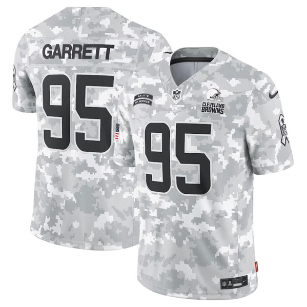 Men's Cleveland Browns #95 Myles Garrett Arctic Camo 2024 F.U.S.E. Salute to Service Limited Football Stitched Jersey