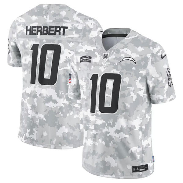 Men's Los Angeles Chargers #10 Justin Herbert Arctic Camo 2024 F.U.S.E. Salute to Service Limited Football Stitched Jersey