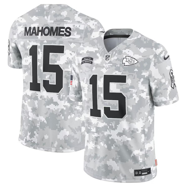 Men's Kansas City Chiefs #15 Patrick Mahomes Arctic Camo 2024 F.U.S.E. Salute to Service Limited Football Stitched Jersey