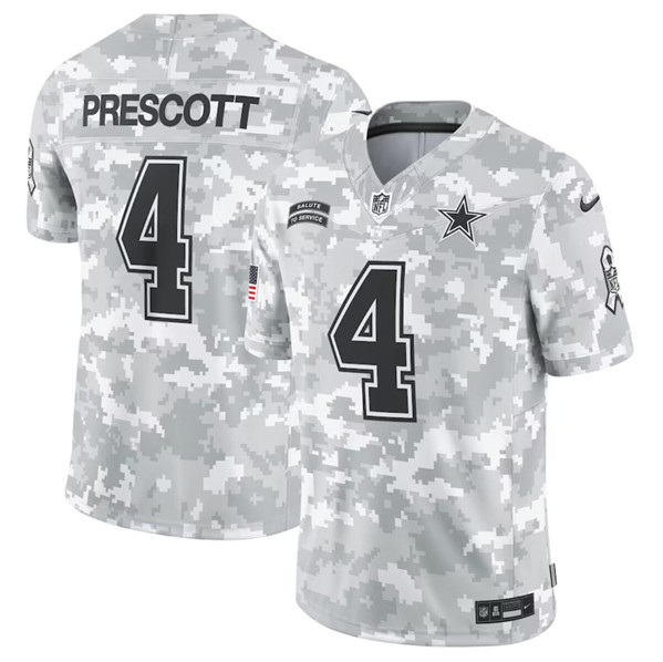 Men's Dallas Cowboys #4 Dak Prescott Arctic Camo 2024 F.U.S.E. Salute to Service Limited Football Stitched Jersey