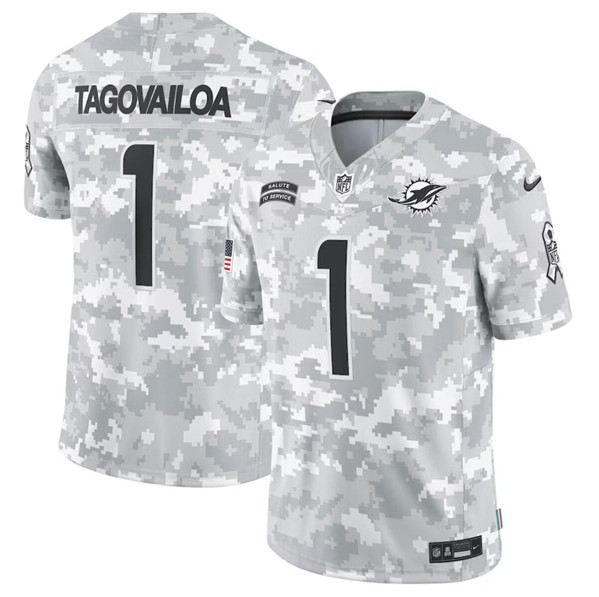 Men's Miami Dolphins #1 Tua Tagovailoa Arctic Camo 2024 F.U.S.E. Salute to Service Limited Football Stitched Jersey