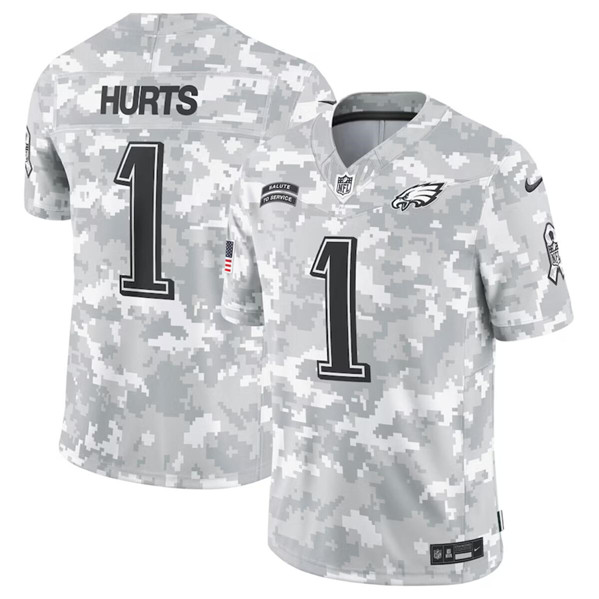 Men's Philadelphia Eagles #1 Jalen Hurts Arctic Camo 2024 F.U.S.E. Salute to Service Limited Football Stitched Jersey