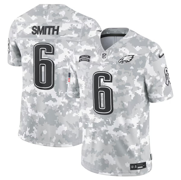 Men's Philadelphia Eagles #6 DeVonta Smith Arctic Camo 2024 F.U.S.E. Salute to Service Limited Football Stitched Jersey