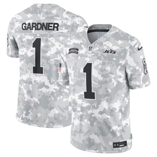 Men's New York Jets #1 Sauce Gardner Arctic Camo 2024 F.U.S.E. Salute to Service Limited Football Stitched Jersey