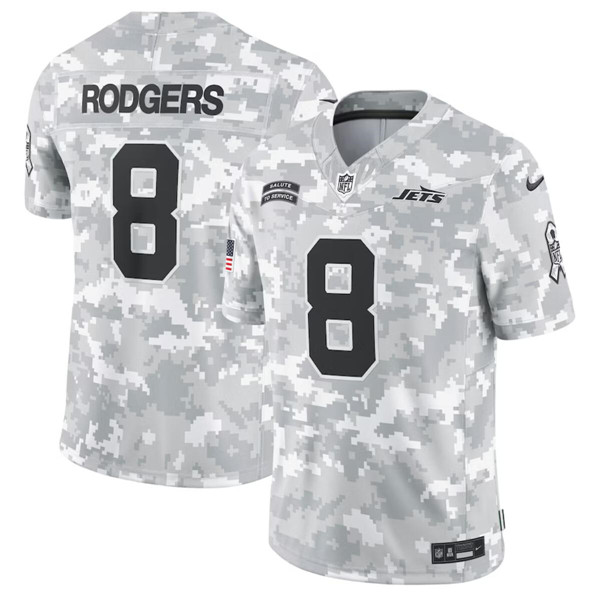 Men's New York Jets #8 Aaron Rodgers Arctic Camo 2024 F.U.S.E. Salute to Service Limited Football Stitched Jersey