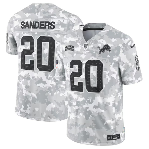 Men's Detroit Lions #20 Barry Sanders Arctic Camo 2024 F.U.S.E. Salute to Service Limited Football Stitched Jersey