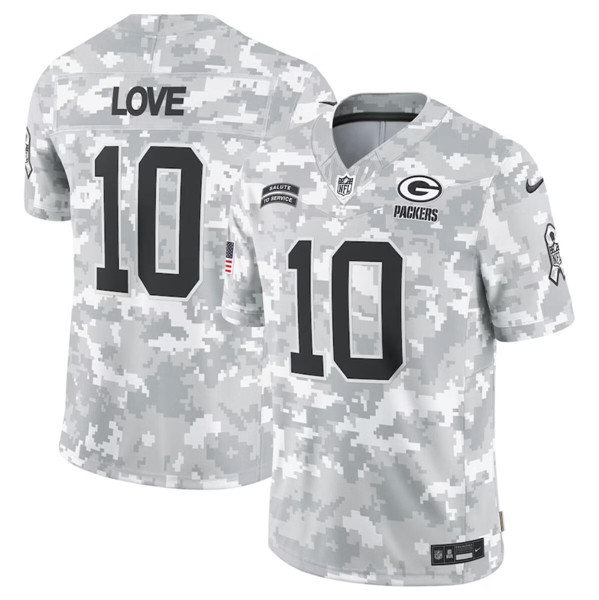 Men's Green Bay Packers #10 Jordan Love Arctic Camo 2024 F.U.S.E. Salute to Service Limited Football Stitched Jersey