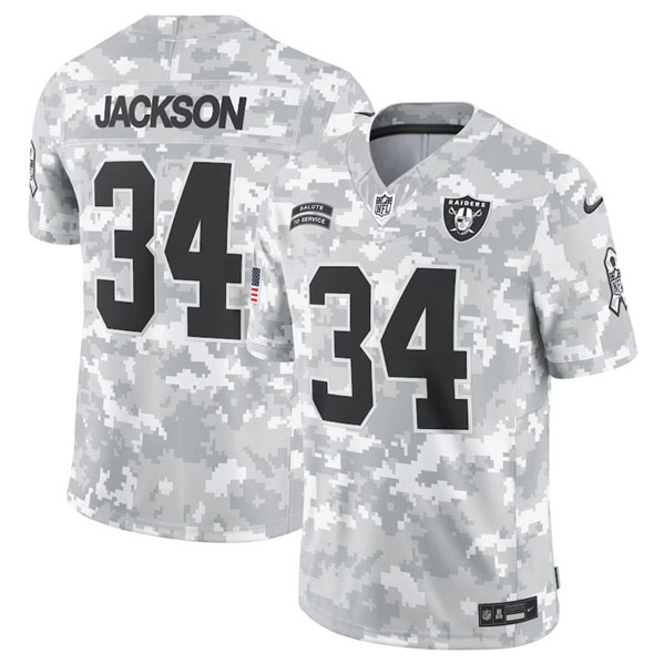 Men's Las Vegas Raiders #34 Bo Jackson Arctic Camo 2024 F.U.S.E. Salute to Service Limited Football Stitched Jersey