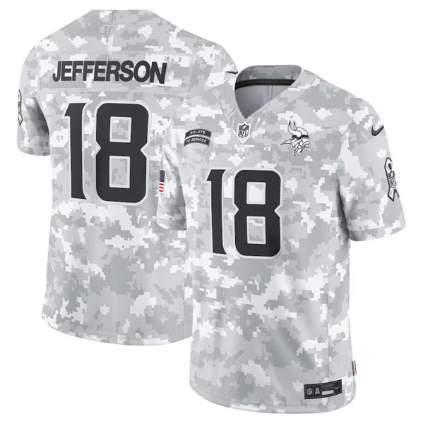 Men's Minnesota Vikings #18 Justin Jefferson Arctic Camo 2024 F.U.S.E. Salute to Service Limited Football Stitched Jersey