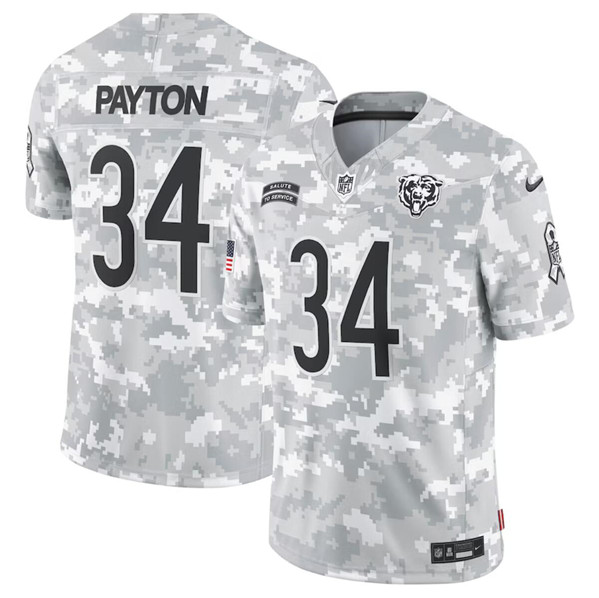 Men's Chicago Bears #34 Walter Payton Arctic Camo 2024 F.U.S.E. Salute to Service Limited Football Stitched Jersey