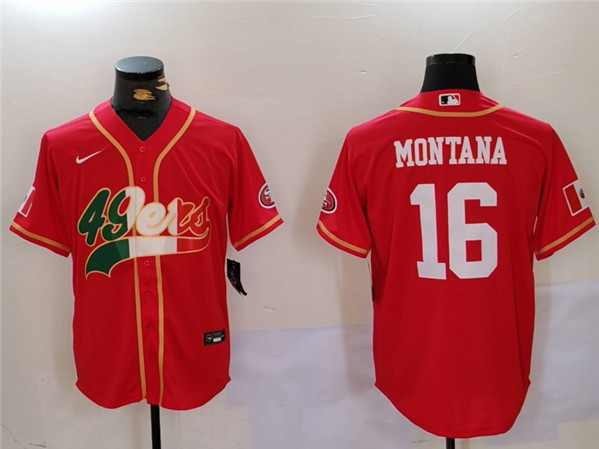 Men's San Francisco 49ers #16 Joe Montana Red Mexico With Patch Stitched Baseball Jersey