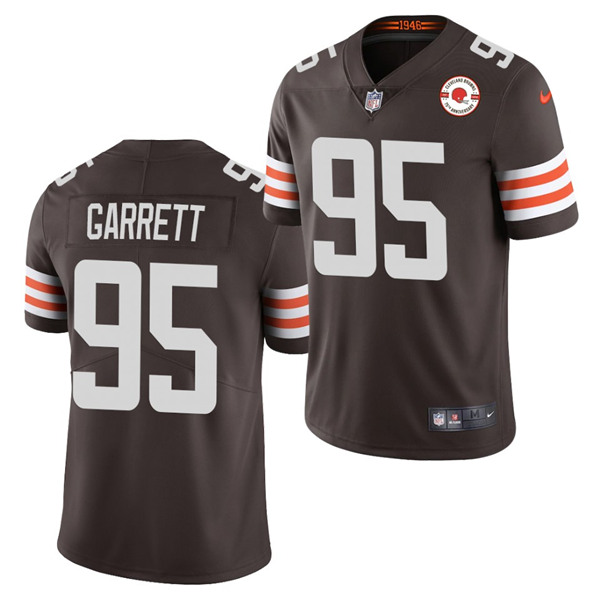 Men's Cleveland Browns #95 Myles Garrett 2021 Brown 75th Anniversary Patch Vapor Untouchable Limited Stitched NFL Jersey