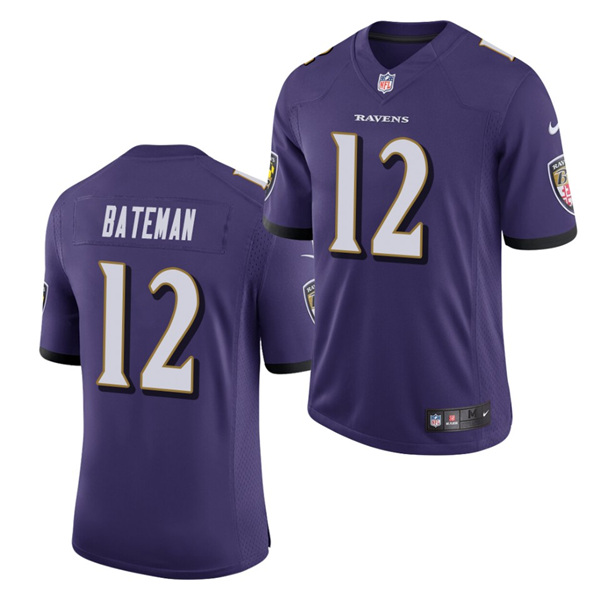 Men's Baltimore Ravens #12 Rashod Bateman Purple 2021 Vapor Untouchable Limited Stitched NFL Jersey