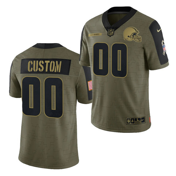 Men's Cleveland Browns ACTIVE PLAYER 2021 Olive Salute To Service Limited Stitched Jersey - Click Image to Close