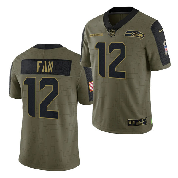 Men's Seattle Seahawks #12 Fan 2021 Olive Salute To Service Limited Stitched Jersey - Click Image to Close