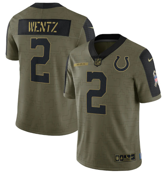 Men's Indianapolis Colts #2 Carson Wentz 2021 Olive Salute To Service Limited Stitched Jersey