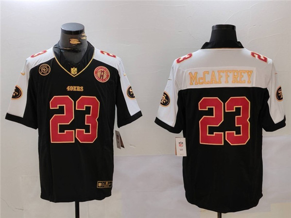 Men's San Francisco 49ers #23 Christian McCaffrey Balck F.U.S.E. Golden Gate Bridge Patch Alternate With Patch Vapor Limited Stitched Jersey