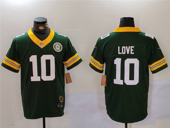 Men's Green Bay Packers #10 Jordan Love Green 2023 F.U.S.E. With Patch Limited football Stitched Jersey