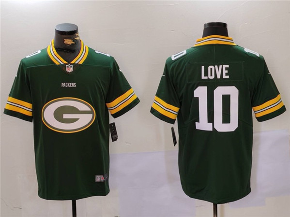 Men's Green Bay Packers #10 Jordan Love Green Big Logo Vapor Limited football Stitched Jersey