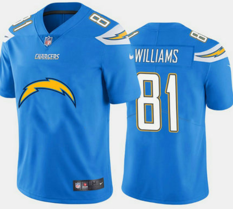 Men's Los Angeles Chargers #81 Mike Williams Blue 2020 Team Big Logo Limited Stitched Jersey