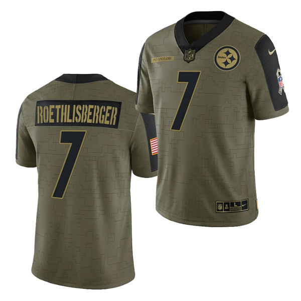 Men's Pittsburgh Steelers #7 Ben Roethlisberger 2021 Olive Salute To Service Limited Stitched Jersey