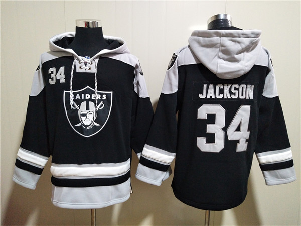 Men's Las Vegas Raiders #34 Bo Jackson Black Ageless Must-Have Lace-Up Pullover Hoodie - Click Image to Close