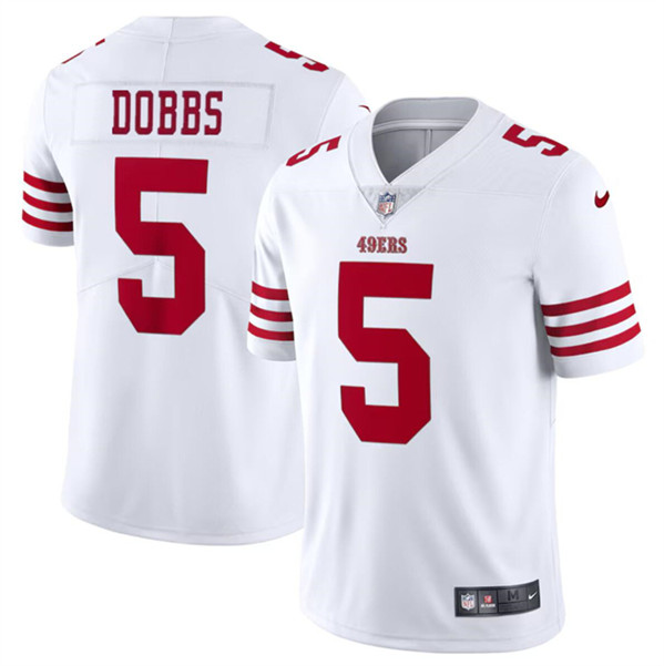 Men's San Francisco 49ers #5 Josh Dobbs White Vapor Untouchable Limited Football Stitched Jersey - Click Image to Close