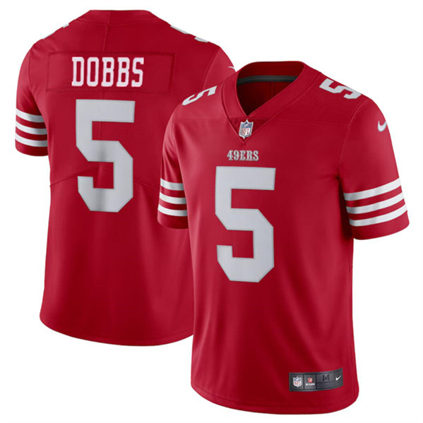 Men's San Francisco 49ers #5 Josh Dobbs Red Vapor Untouchable Limited Football Stitched Jersey - Click Image to Close